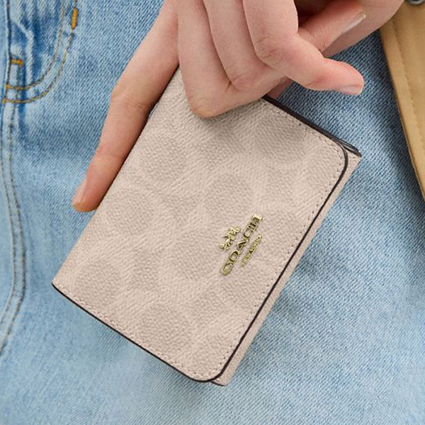 Coach Card Holder Wallet In Blocked Signature Canvas Sand Tan # CZ446