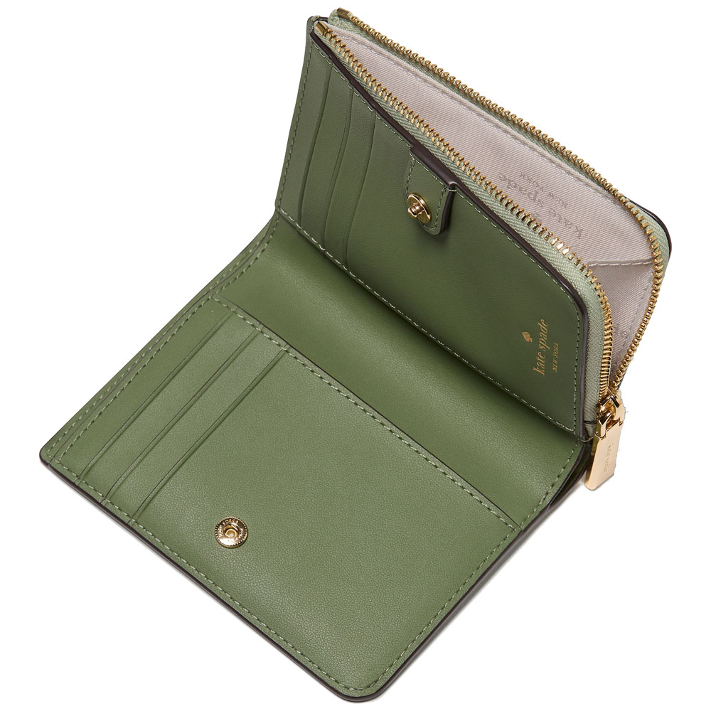 Kate Spade Madison Floral Applique Small L Zip Wallet Sage Bundle # KL870