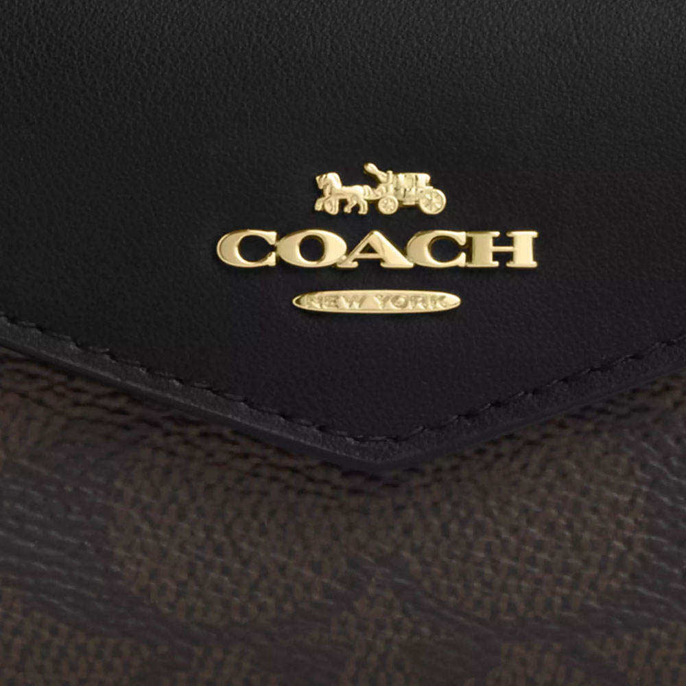 Coach Flap Card Case In Signature Canvas Walnut Black # CZ272