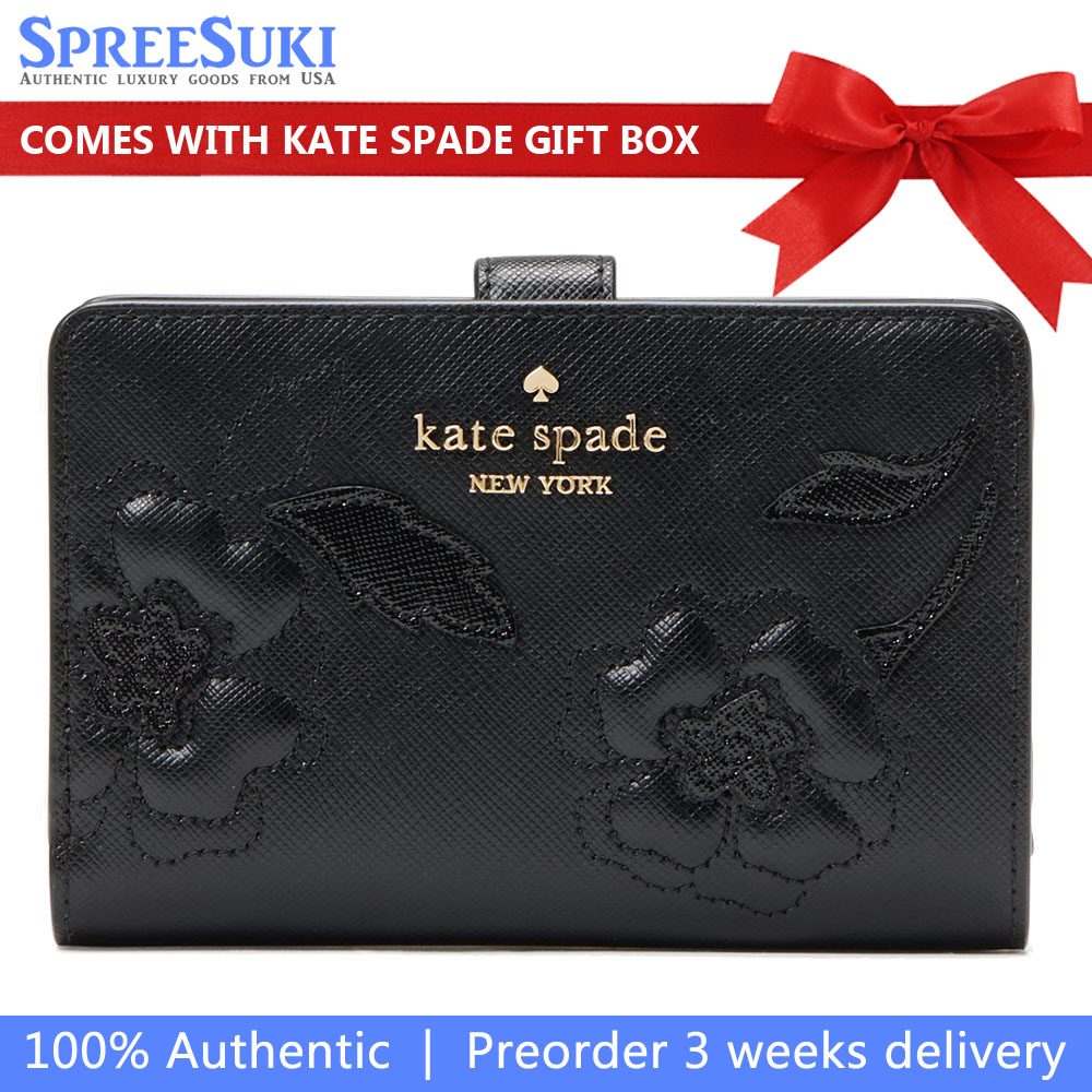 Kate Spade Madison Floral Applique Medium Bifold Wallet Black # KL868