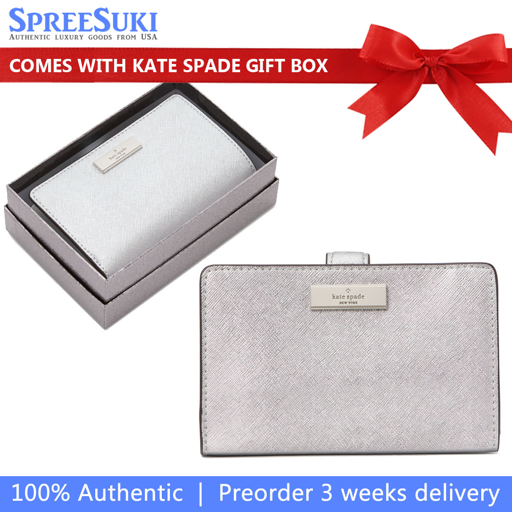 Kate Spade Kenzie Boxed Metallic Medium Compact Wallet Lunar Light # KJ021