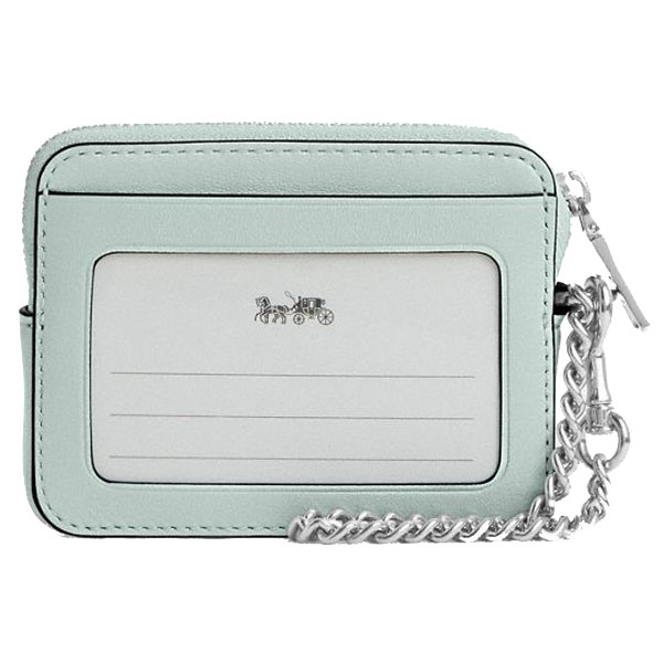 Coach Zip Card Case Silver Green # CBL77