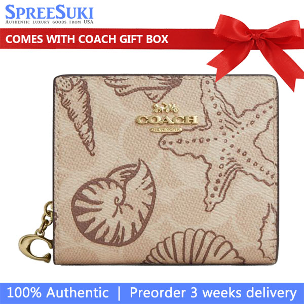 Coach Snap Wallet In Signature Canvas With Shell Print Sand Multi # CBO72