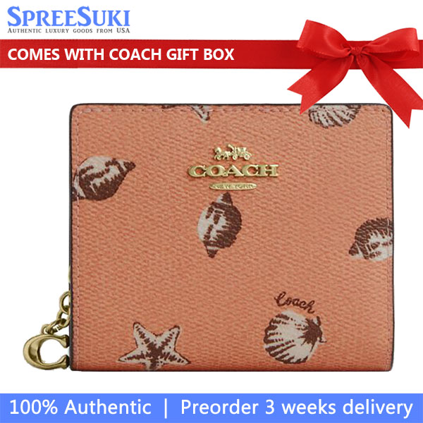 Coach Snap Wallet With Shell Print Coral Sunrise # CBO73