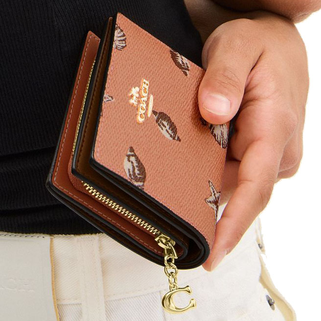 Coach Snap Wallet With Shell Print Coral Sunrise # CBO73
