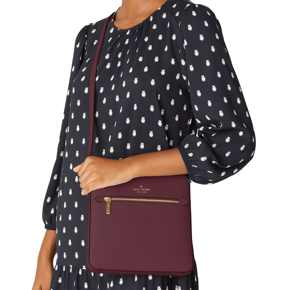 Kate Spade Sadie Saffiano Leather North South Crossbody Bag Sling Dark Merlot # K7379