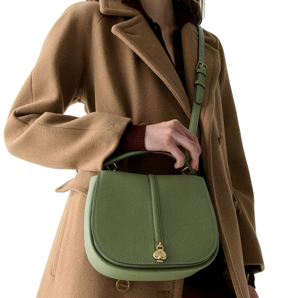 Kate Spade Kayla Pebbled Leather Saddle Bag Cedar Stand # KL025