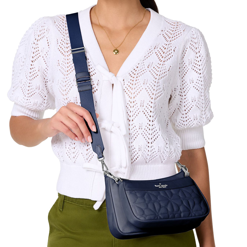 Kate Spade Duet Quilted Fabric Small Crossbody Parisian Navy # KK901