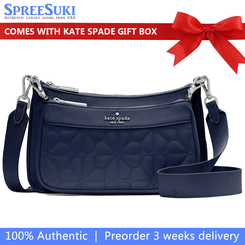Kate Spade Duet Quilted Fabric Small Crossbody Parisian Navy # KK901