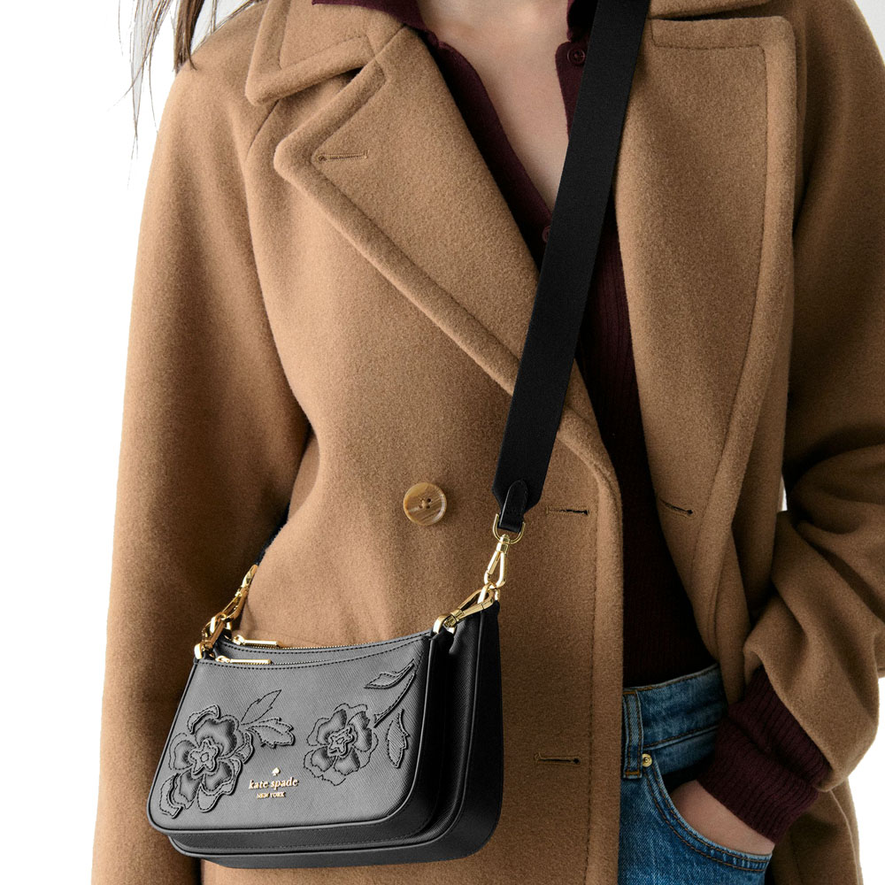 Kate Spade Duet Floral Applique Small Crossbody Black # KL834
