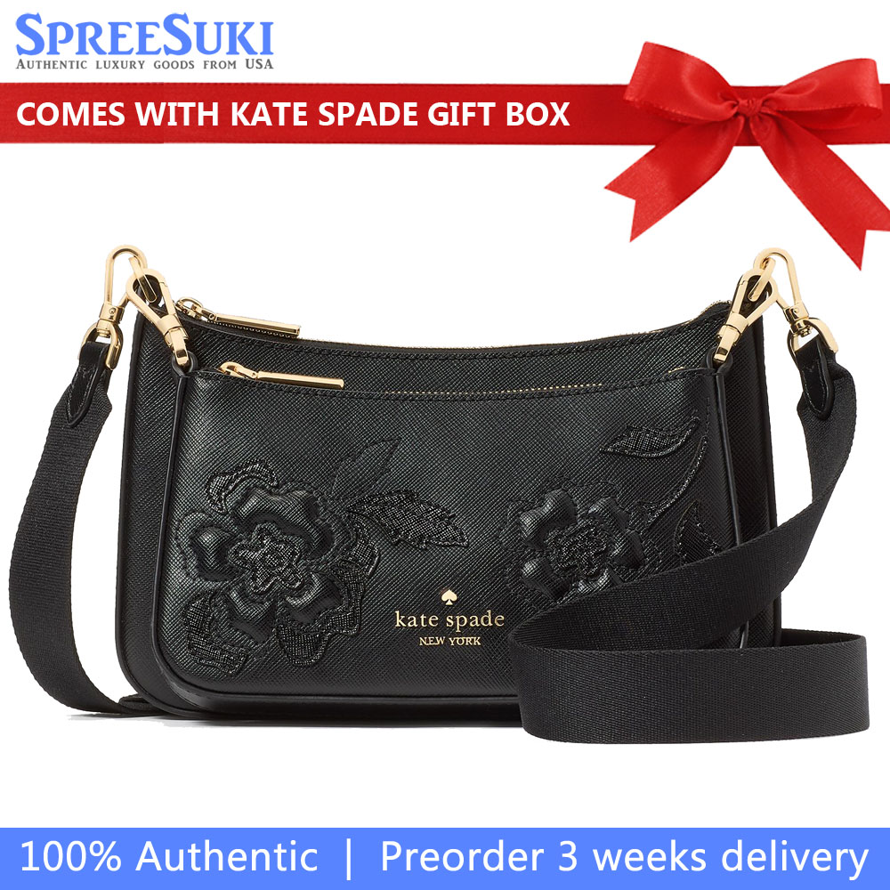 Kate Spade Duet Floral Applique Small Crossbody Black # KL834