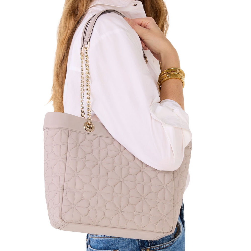 Kate Spade Spade Flower Quilted Medium Tote Cozy Grey # KK156
