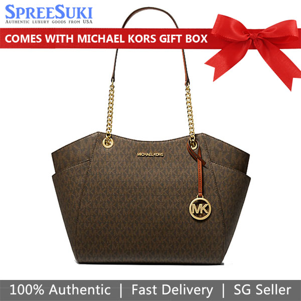 Michael Kors Tote Shoulder Bag Jet Set Travel Large Chain Shoulder Tote Brown # 35S4GTVT3B