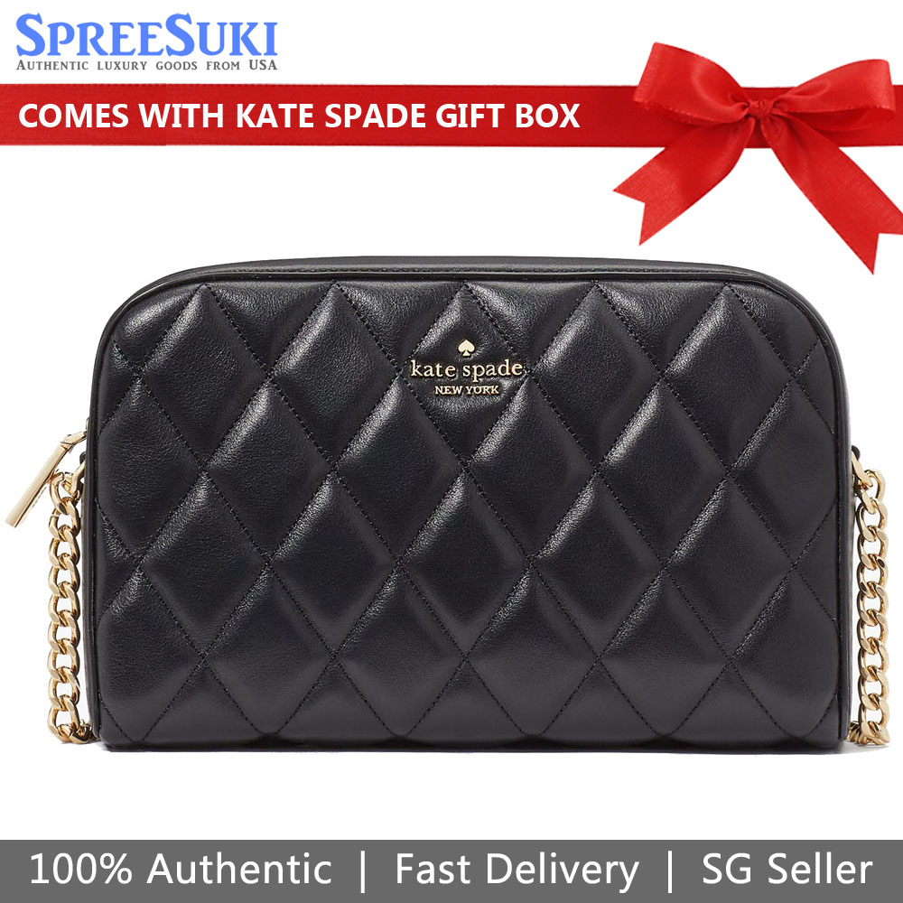 Kate Spade Crossbody Bag Sling Carey Smooth Quilted Mini Camera Bag Black # KG425