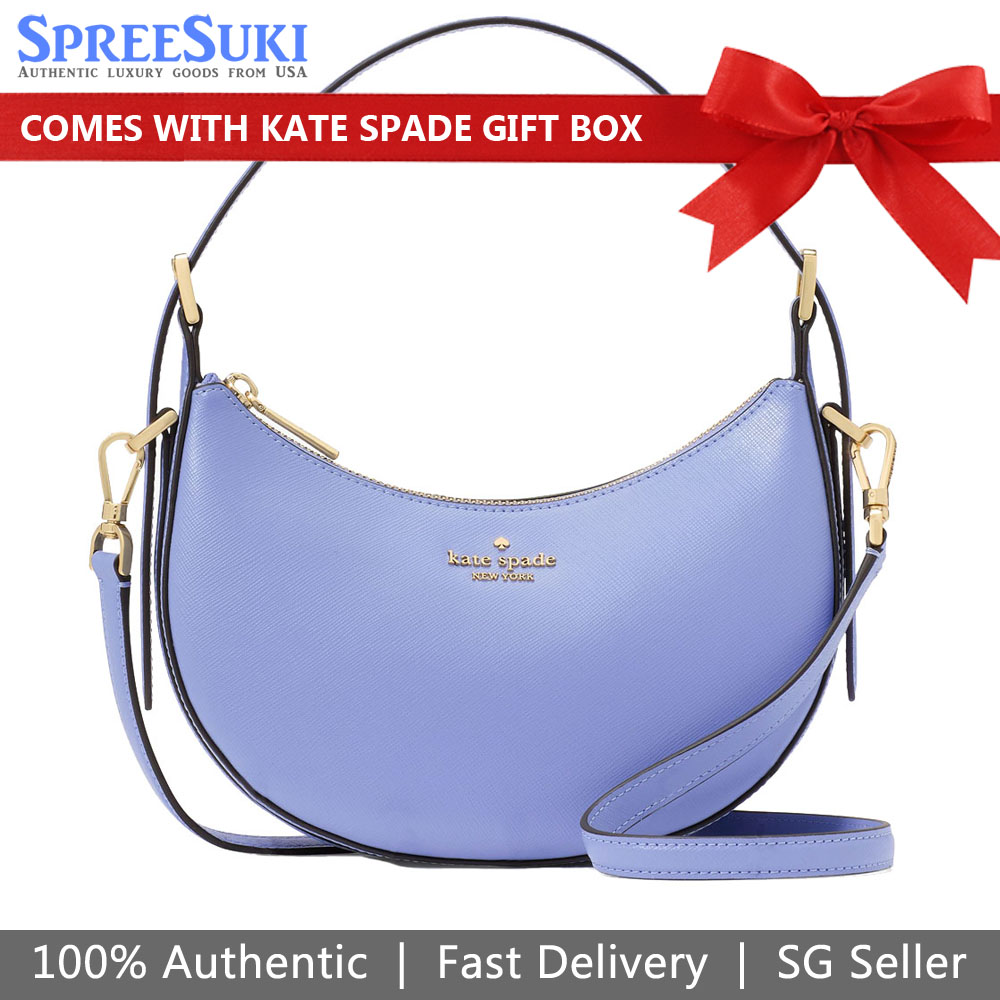 Kate Spade Madison Saffiano Leather Crescent Shoulder Bag Frosted Blueberry # KK949