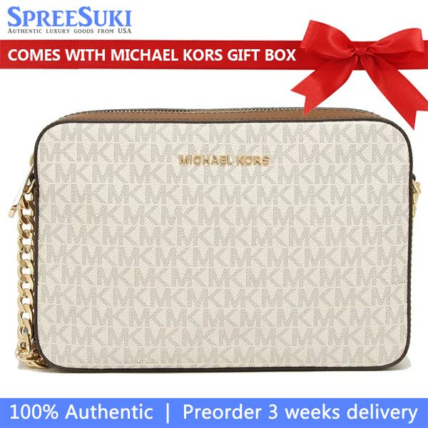 Michael Kors Sling Bag Jet Set Large Crossbody Vanilla Acorn Off White # 35F8GTTC3B