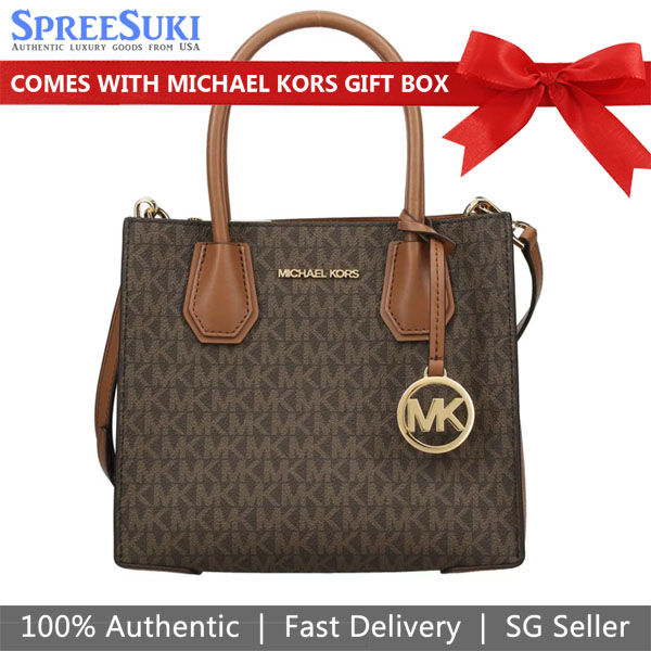 Michael Kors Crossbody Bag Mercer Medium Logo And Leather Accordion Crossbody Bag Brown # 35S1GM9M2B