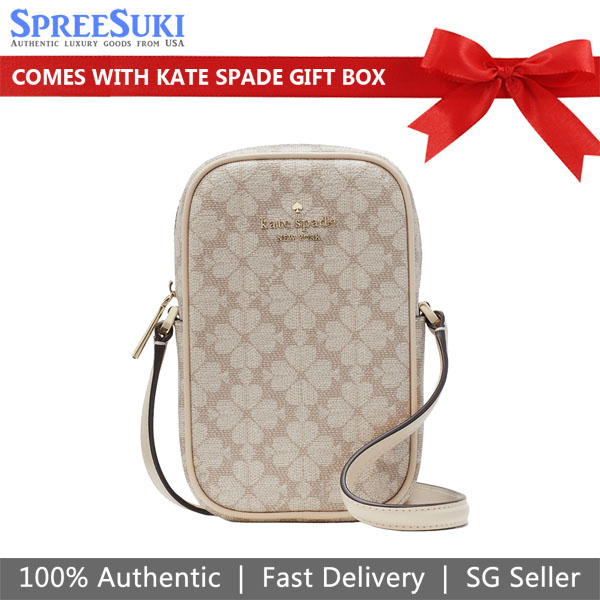 Kate Spade Spade Flower North South Zip Phone Crossbody Bag Sling Dark Beige # KG490D1