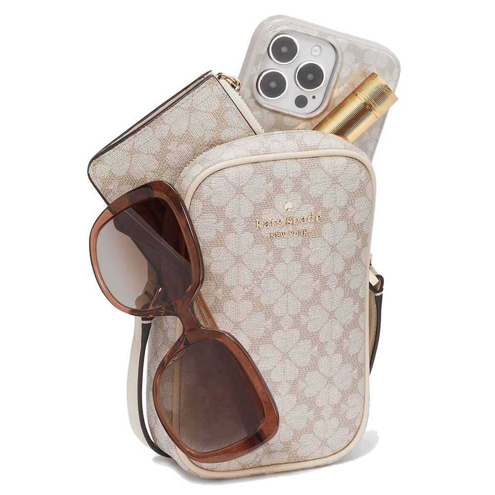 Kate Spade Spade Flower North South Zip Phone Crossbody Bag Sling Dark Beige # KG490D1