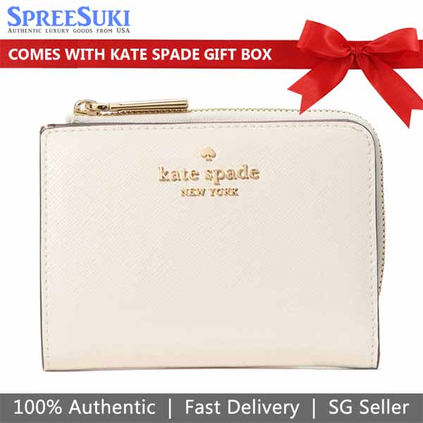 Kate Spade Small Wallet Madison Saffiano Leather Small Lzip Wallet Meringue # KH615