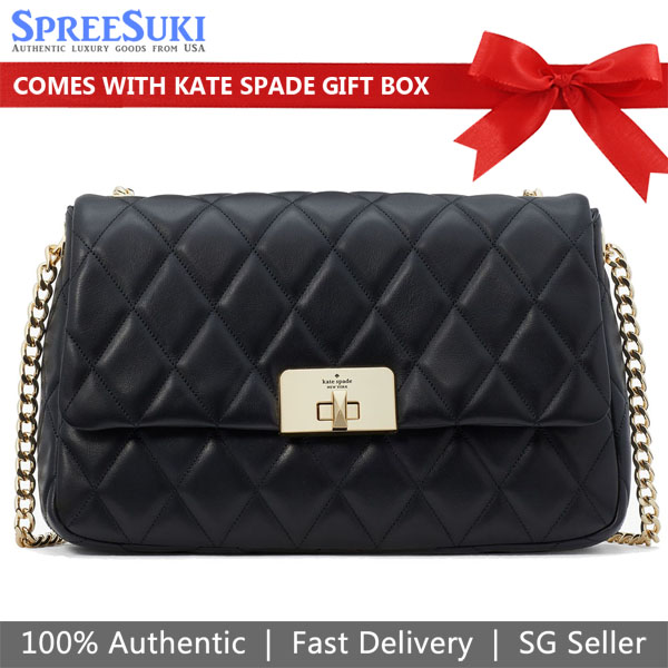 Kate Spade Carey Smooth Quilted Flap Shoulder Bag Black # KH228