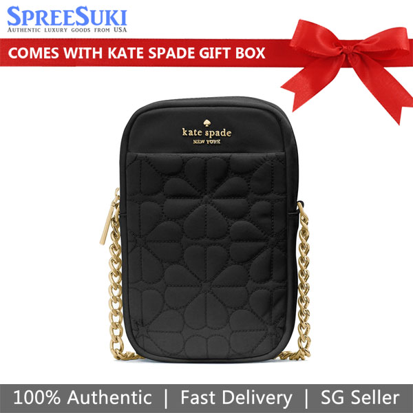 Kate Spade Spade Flower Quilted Fabric Phone Crossbody Black # KK898