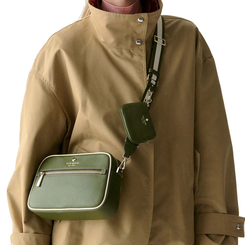 Kate Spade Emma Colorblock Pebbled Leather Large Crossbody Enchanted Green Multi # KK940