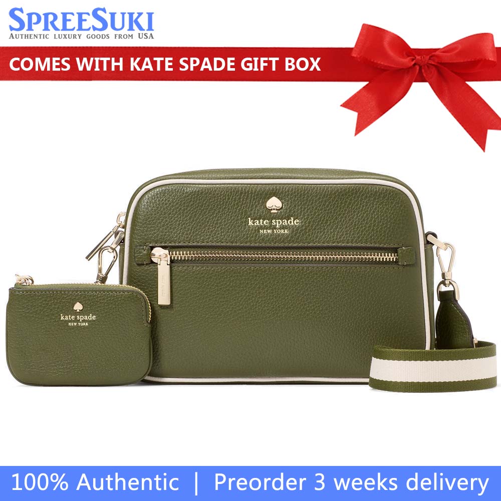 Kate Spade Emma Colorblock Pebbled Leather Large Crossbody Enchanted Green Multi # KK940