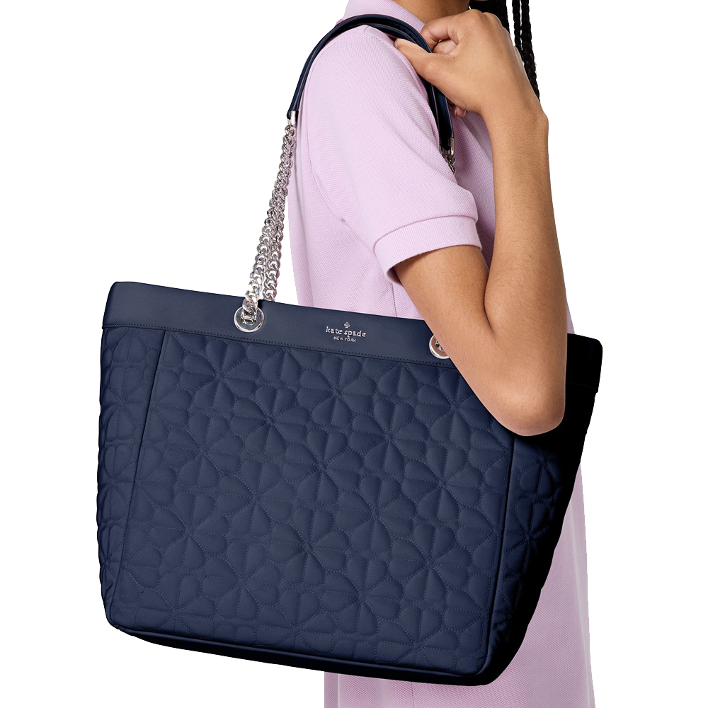Kate Spade Spade Flower Quilted Nylon Xl Tote Parisian Navy # KK074