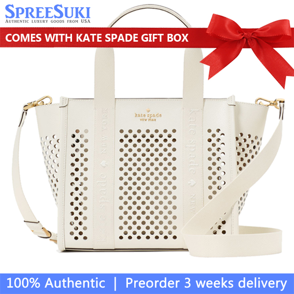 Kate Spade Kip Perforated Leather Small Tote Meringue # KL055