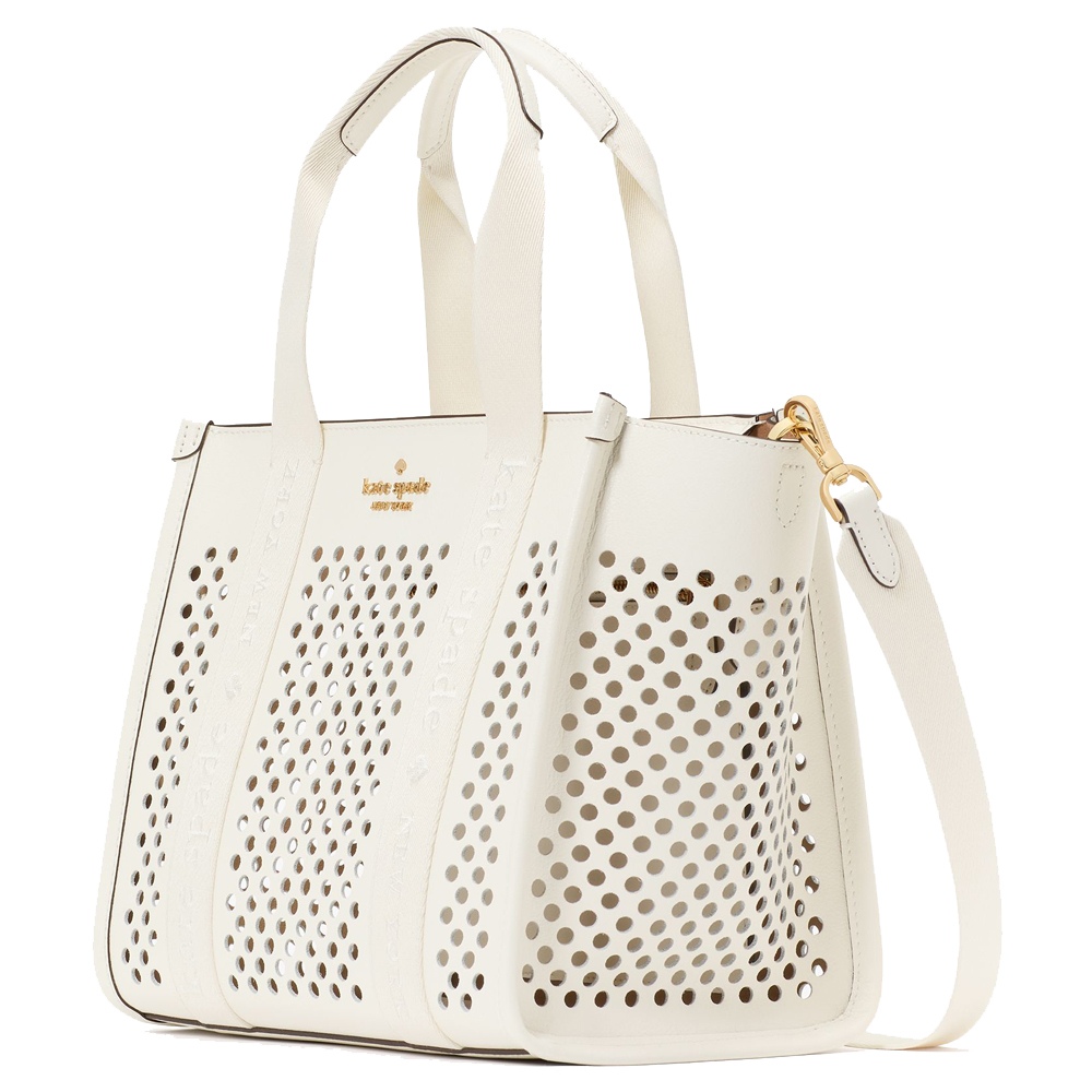 Kate Spade Kip Perforated Leather Small Tote Meringue # KL055