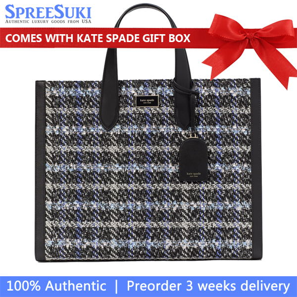 Kate Spade Manhattan Plaid Tweed Large Tote Black Multi # KI580