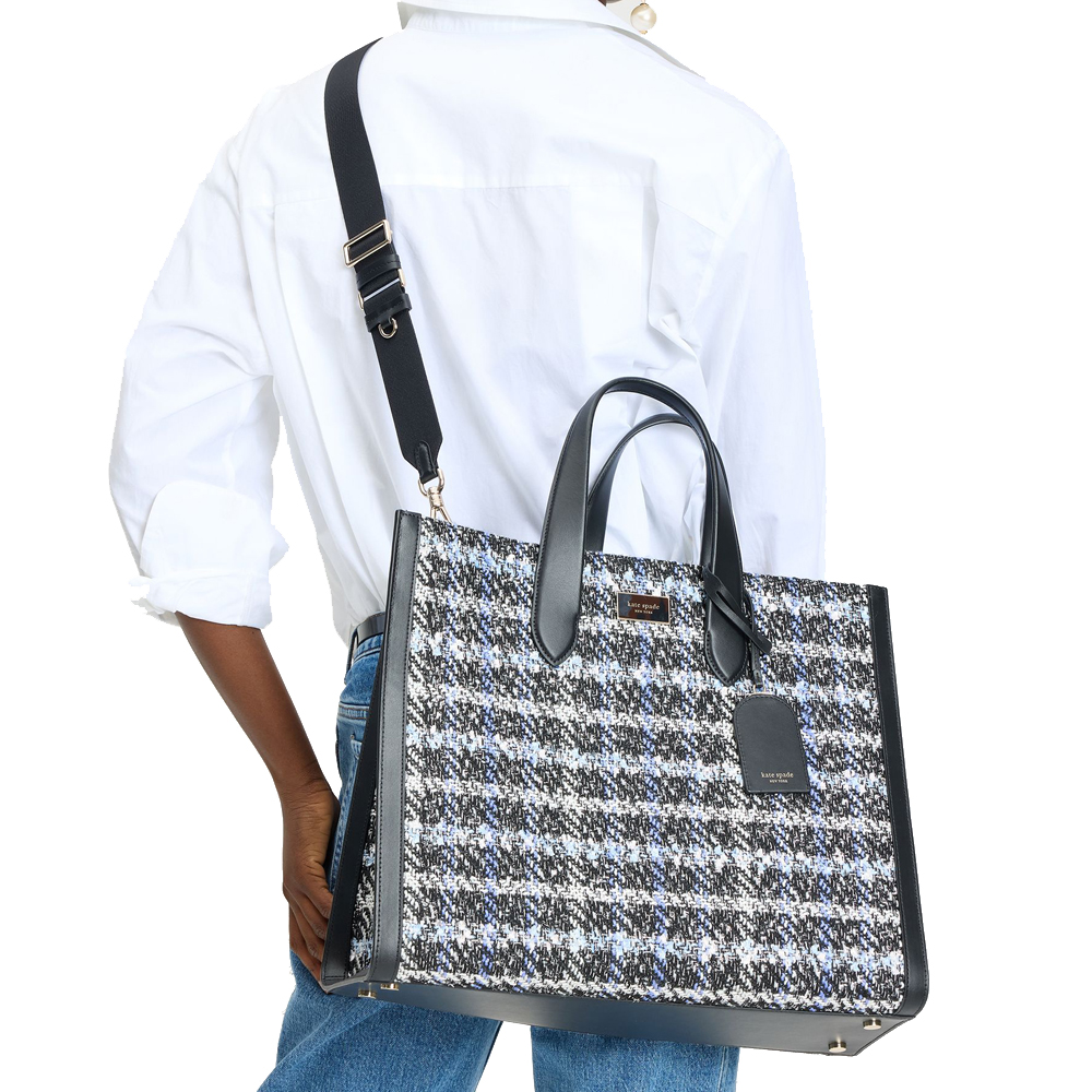 Kate Spade Manhattan Plaid Tweed Large Tote Black Multi # KI580