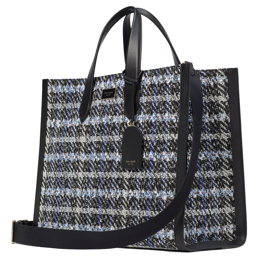 Kate Spade Manhattan Plaid Tweed Large Tote Black Multi # KI580