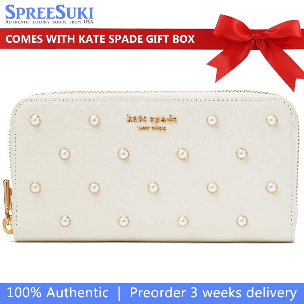 Kate Spade Purl Embellished Zip-Around Continental Wallet Halo White # K9985