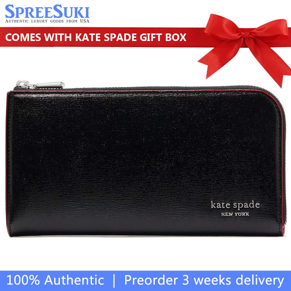 Kate Spade Devin Glitter Edged Zip-Around Continental Wallet Black Multi # KI625