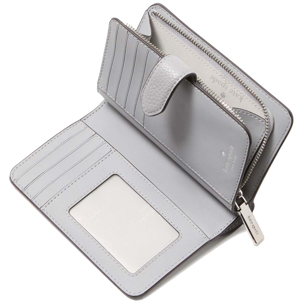 Kate Spade Medium Wallet Lena Pebbled Leather Medium Compact Bifold Wallet Mountain Grey # KH787