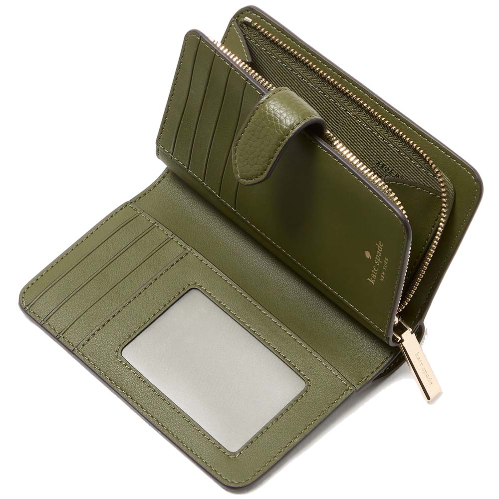 Kate Spade Medium Wallet Lena Pebbled Leather Medium Compact Bifold Wallet Enchanted Green # KH787