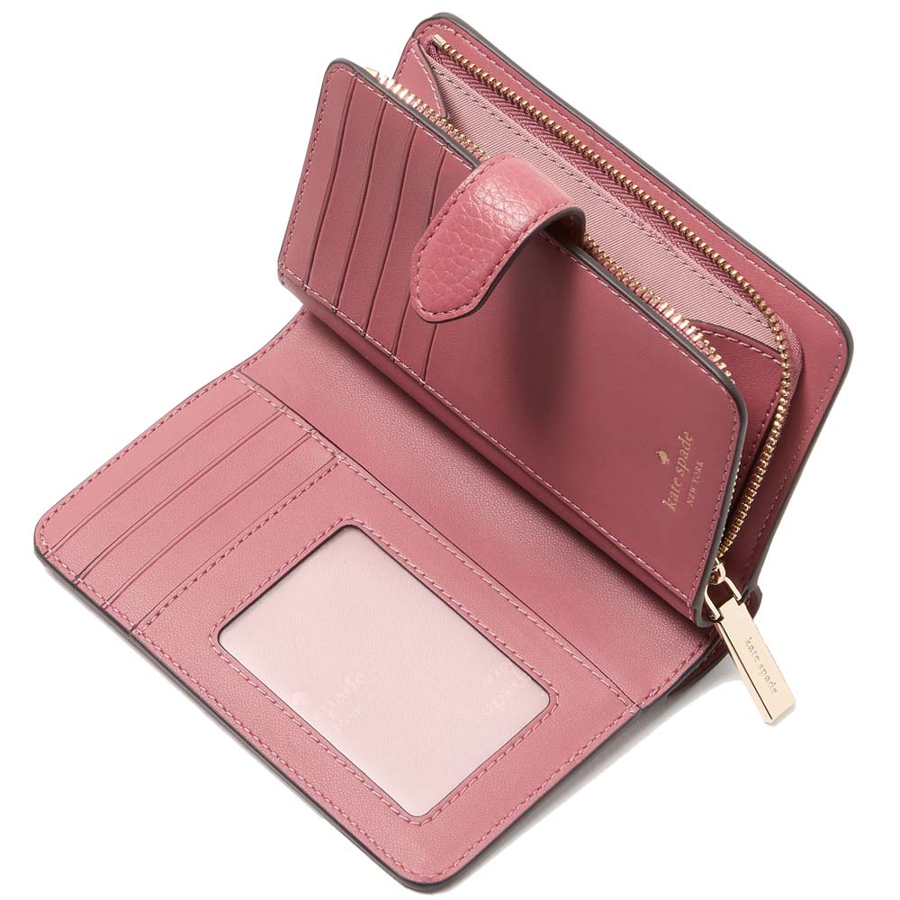 Kate Spade Medium Wallet Lena Pebbled Leather Medium Compact Bifold Wallet Pomegranate # KH787