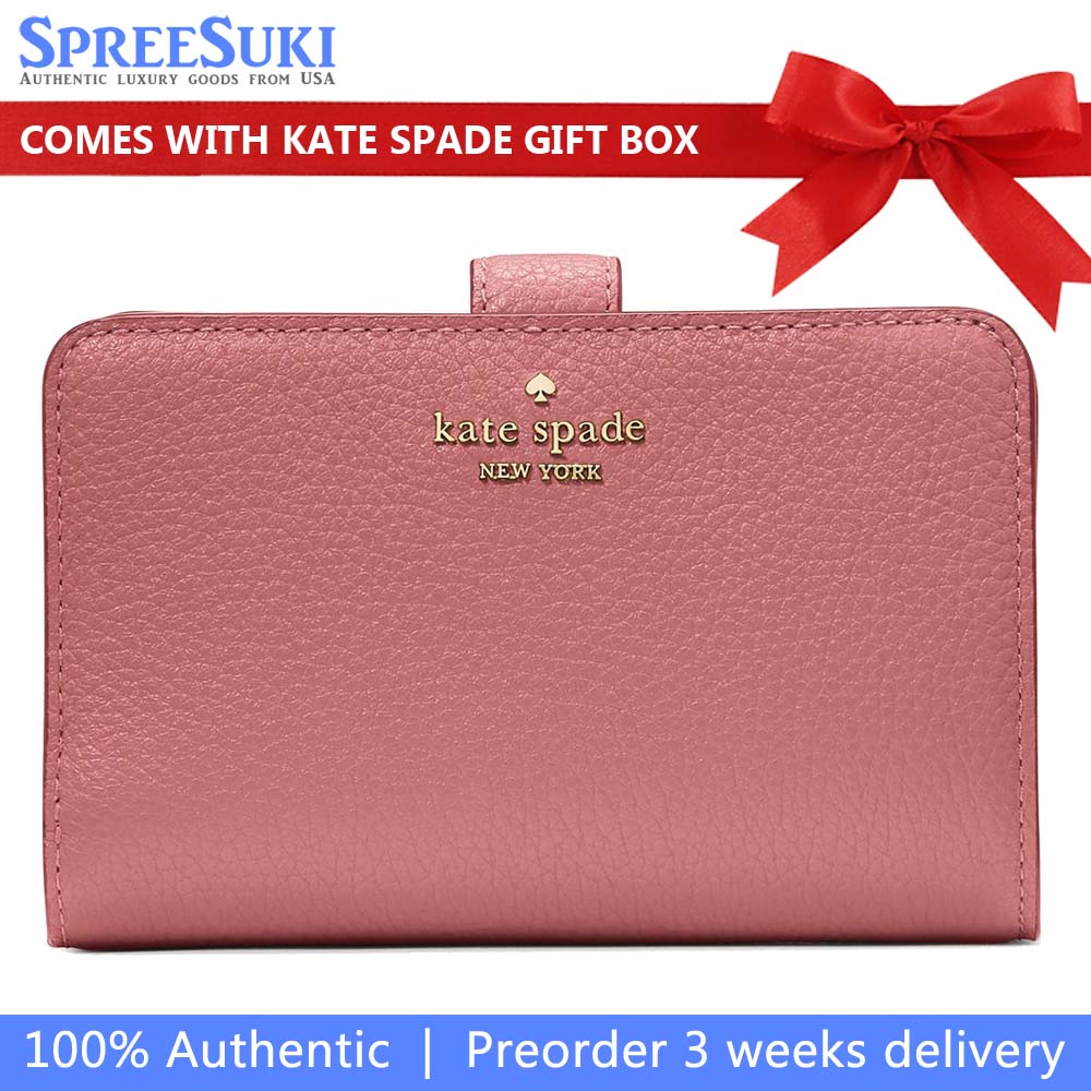 Kate Spade Medium Wallet Lena Pebbled Leather Medium Compact Bifold Wallet Pomegranate # KH787