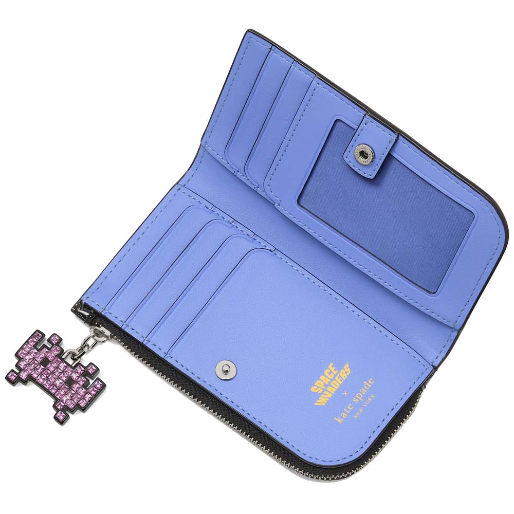 Kate Spade Space Invaders X Kate Spade New York Glitter Patent Small Slim Bifold Wallet Black Multi # KI755