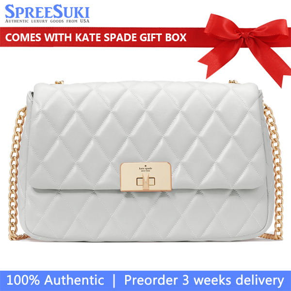 Kate Spade Carey Smooth Quilted Flap Shoulder Bag Stone Path # KH228