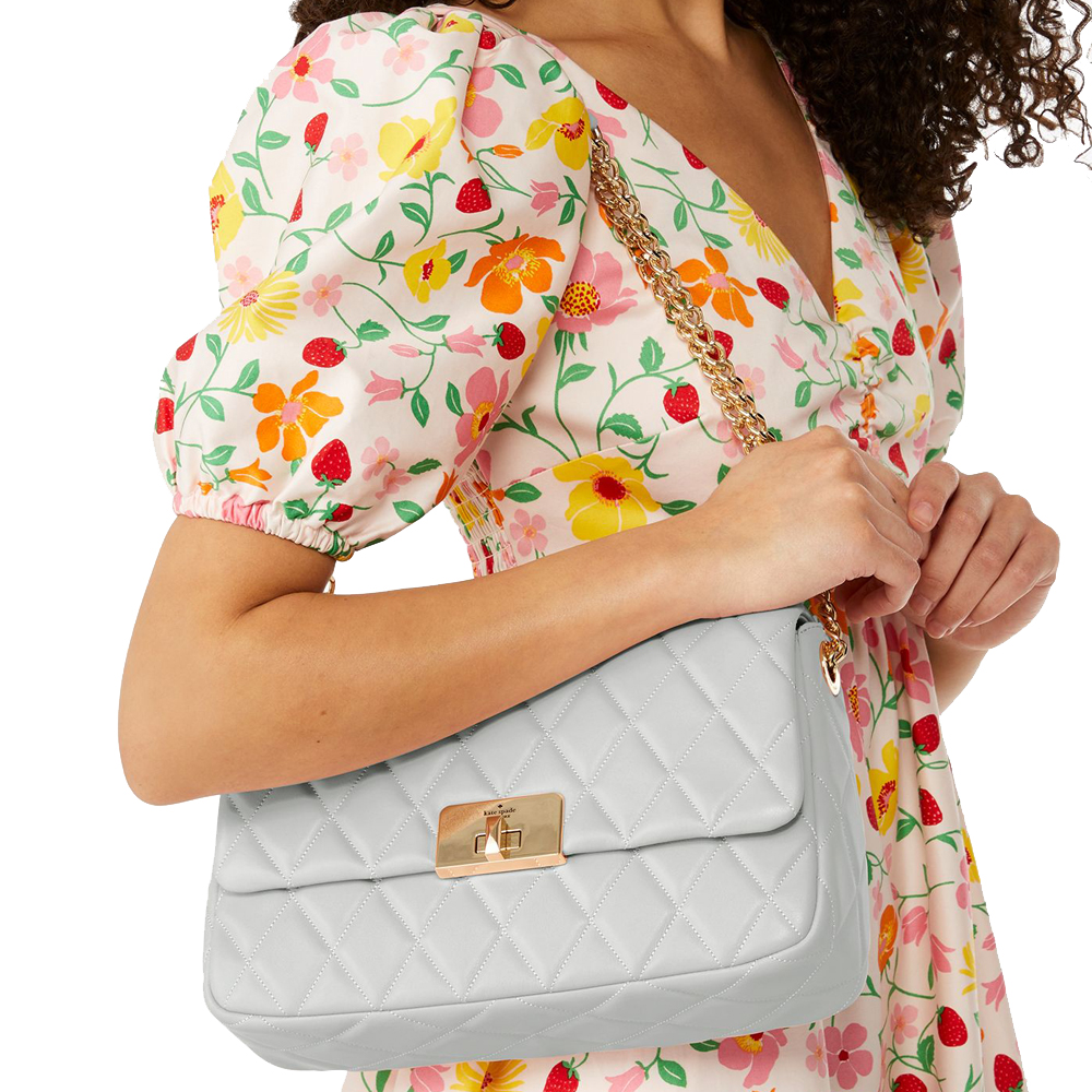 Kate Spade Carey Smooth Quilted Flap Shoulder Bag Stone Path # KH228