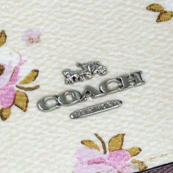 Coach Zip Card Case With Floral Print Silver / Chalk Off White Light Purple # CAU43