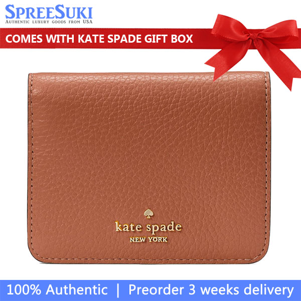 Kate Spade Small Wallet Lena Pebbled Leather Small Slim Bifold Wallet Warm Gingerbread Brown # KH788