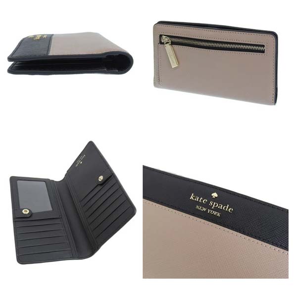 Kate Spade Long Wallet Madison Colorblock Large Slim Bifold Toasted Hazelnut Beige Nude Black # KI367