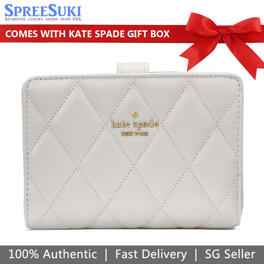 Kate Spade Carey Smooth Quilted Medium Compact Bifold Stone Path # KG424