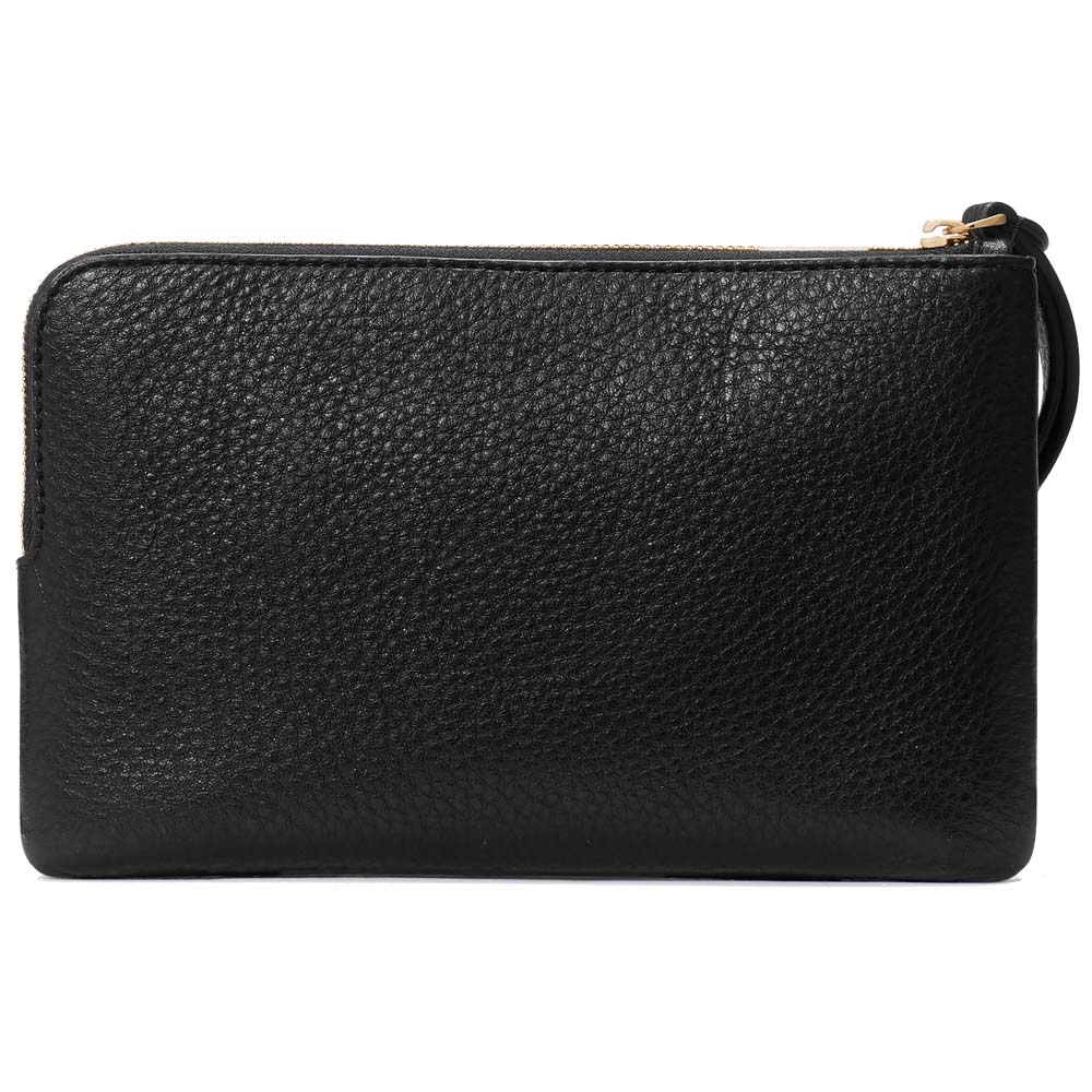 Kate Spade Large Wristlet Leila Pebbled Leather Medium L-Zip Wristlet Black # KE933
