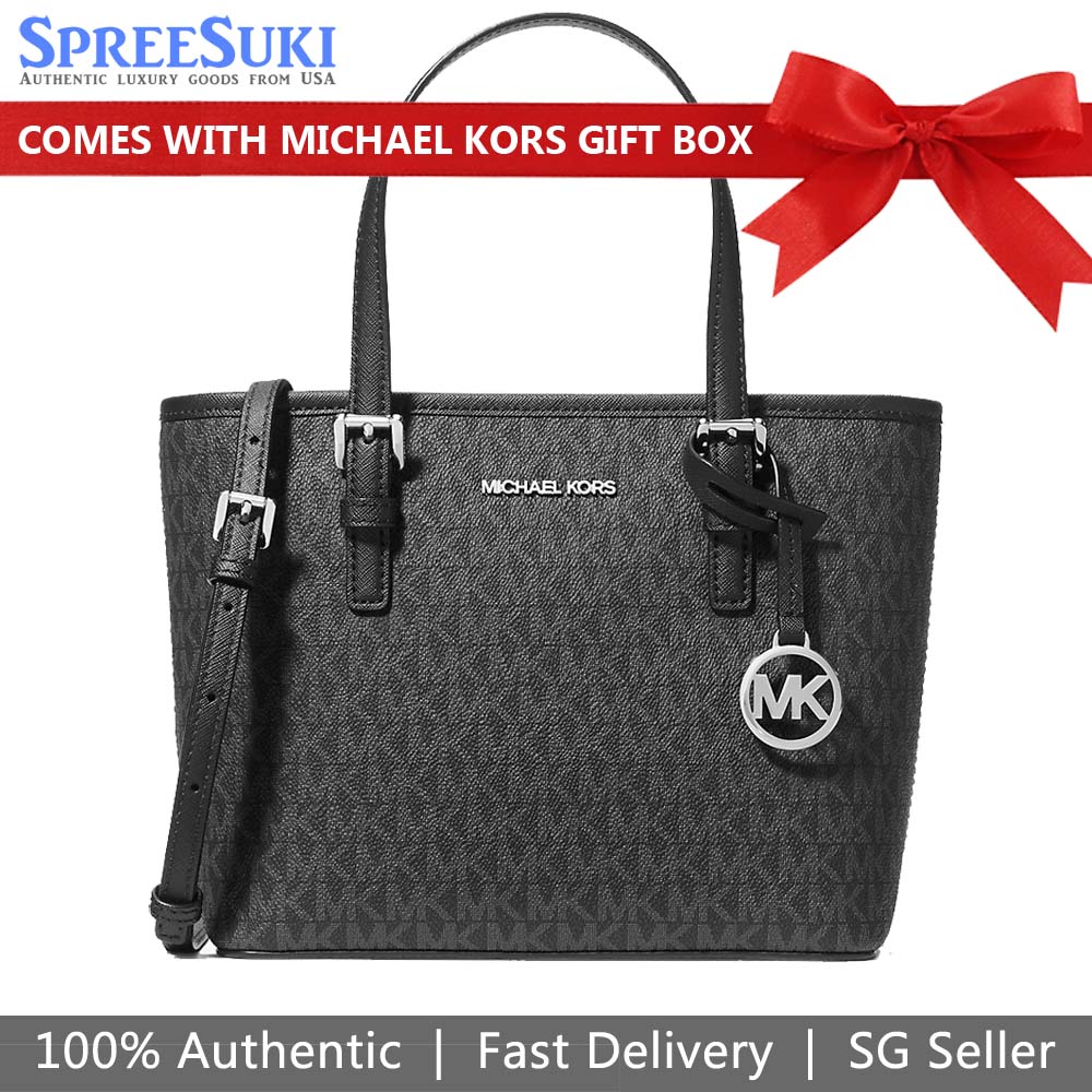 Michael Kors Jet Set Travel Extra-Small Carryall Convertible Top-Zip Tote Black # 35T9STVT0B