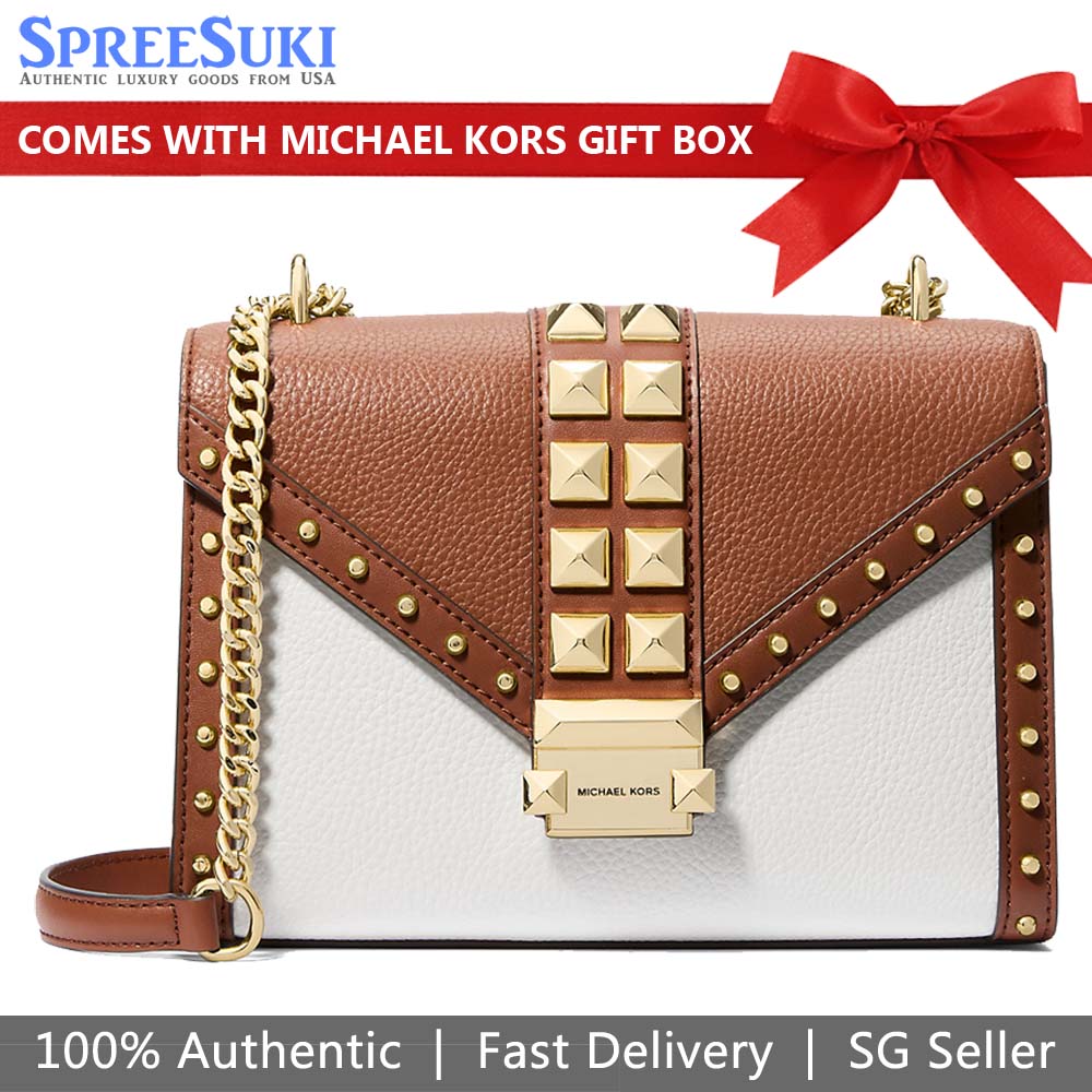 Michael Kors Sling Bag Crossbody Whitney Medium Flap Chain Shoulder Luggage Multi Brown White # 35S5GWHL6L